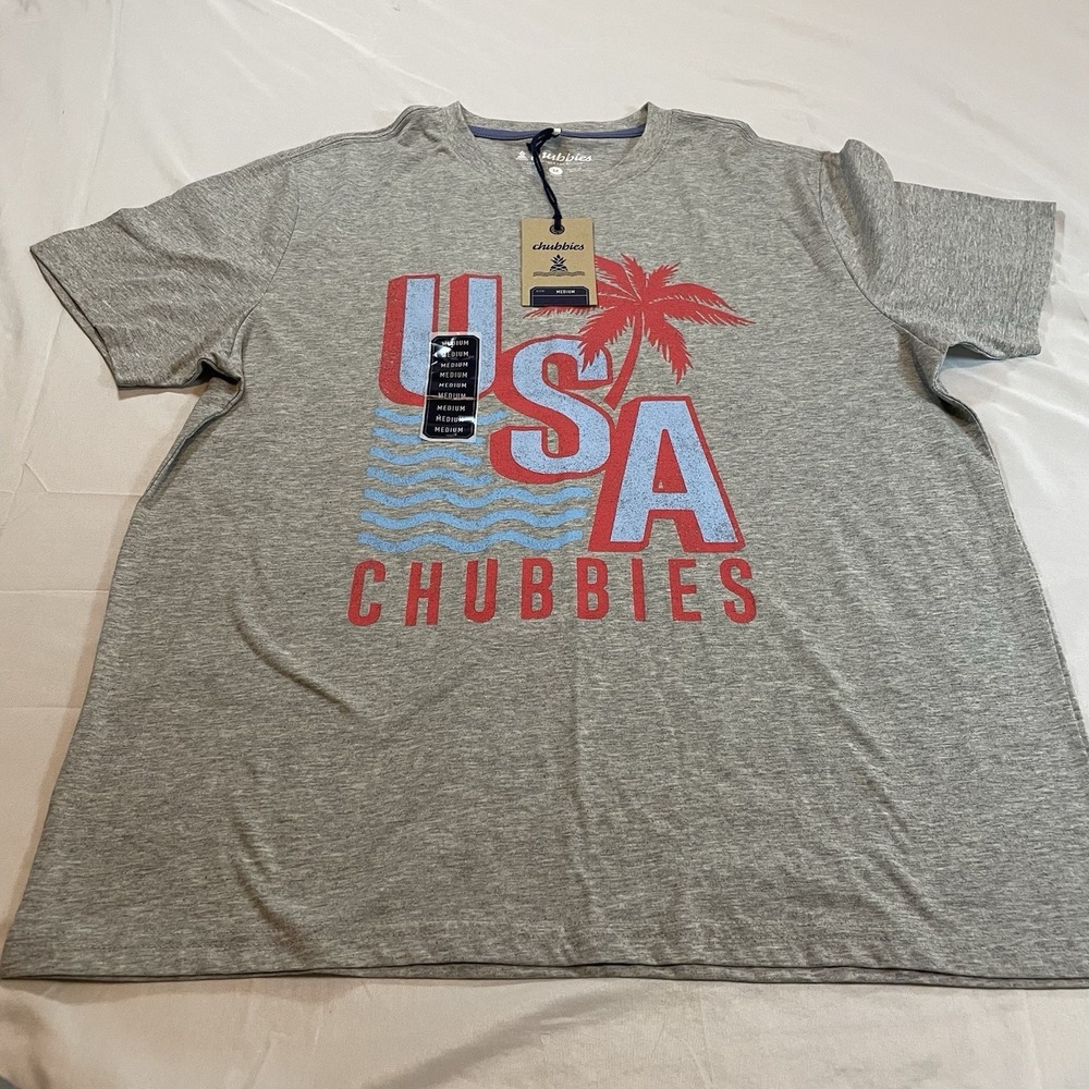 Chubbies Mens USA Palm Tree Graphic Tee Heather Gray Short Sleeve T-Shirt Medium